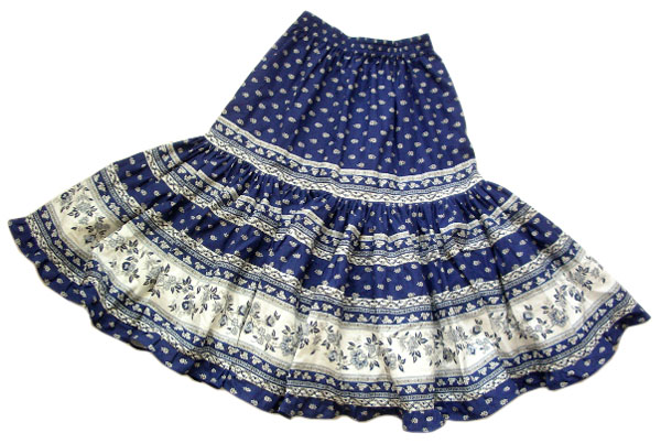 Provence tiered skirt, long (Mireille_feuille. navy blue)